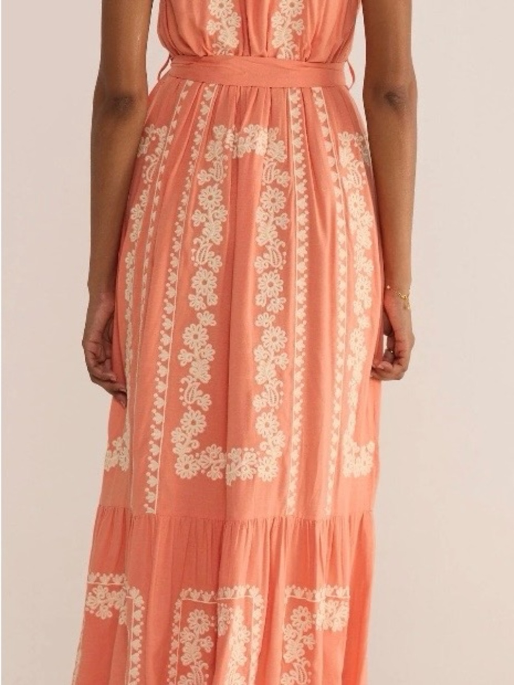 Calling June Embroidered Orange Maxi Dress with Tie Waist - Picture 2 of 5